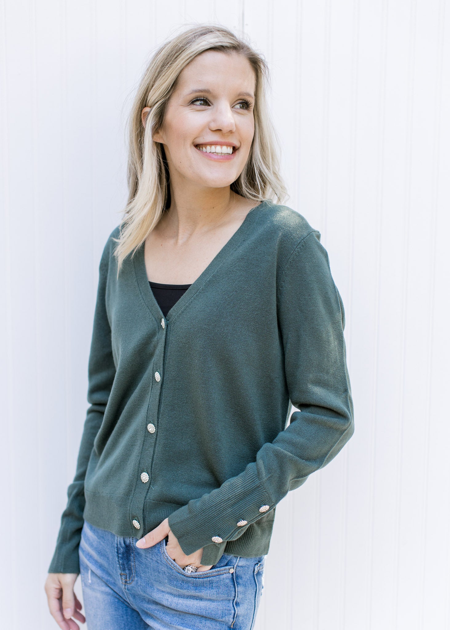 Green Glam Button Cardigan