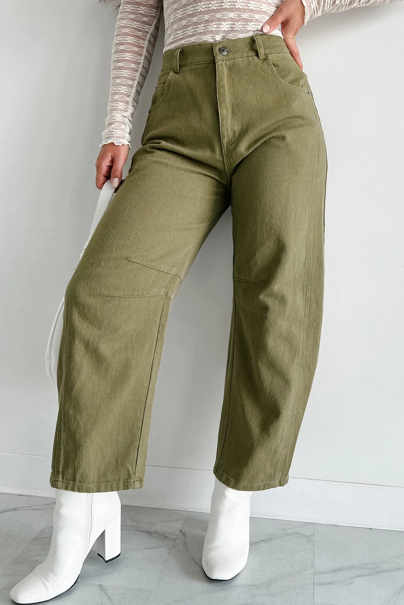 Hansen Hight Rise Barrel Jeans (Olive)