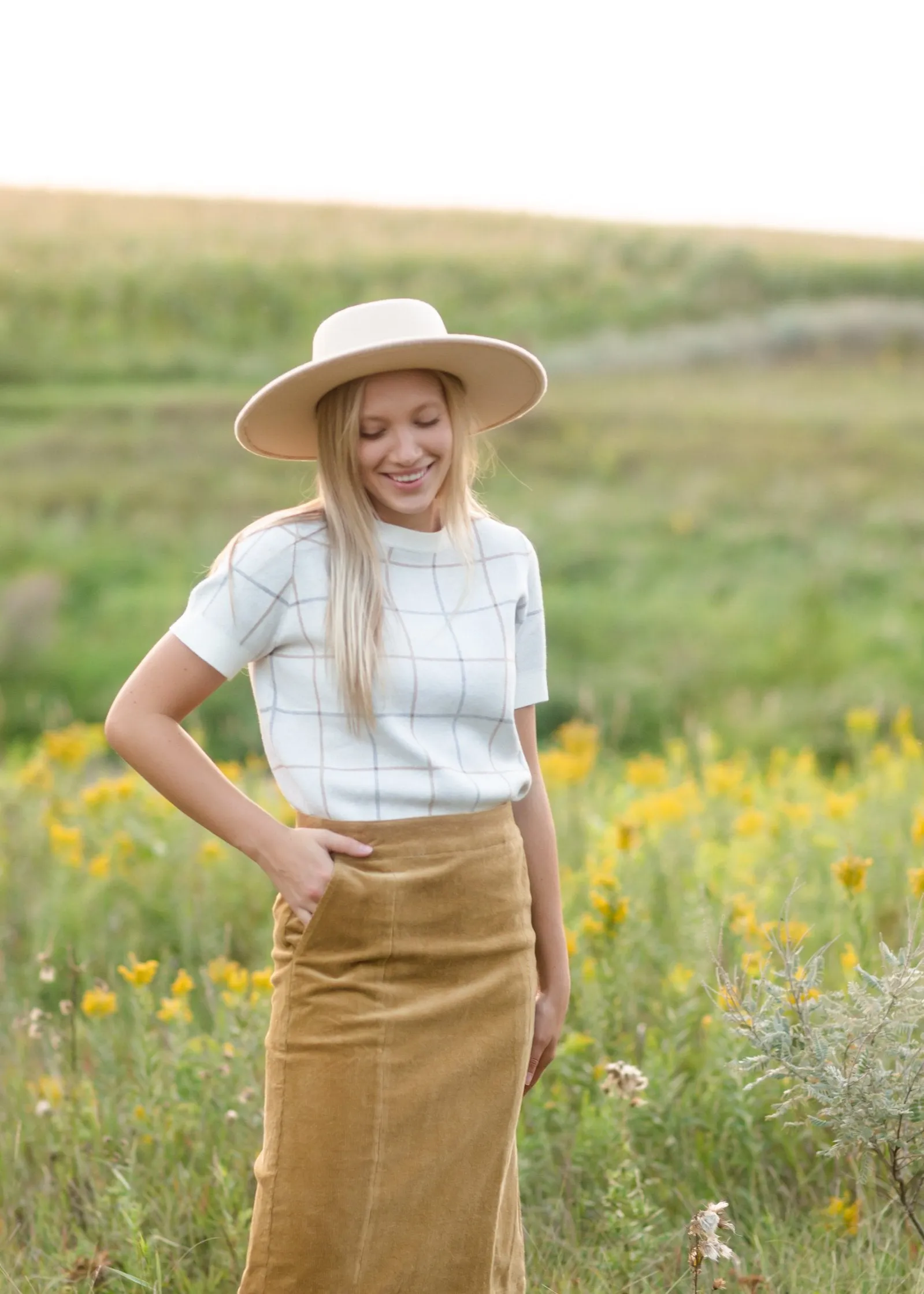 Ivory Plaid Short Sleeve Sweater