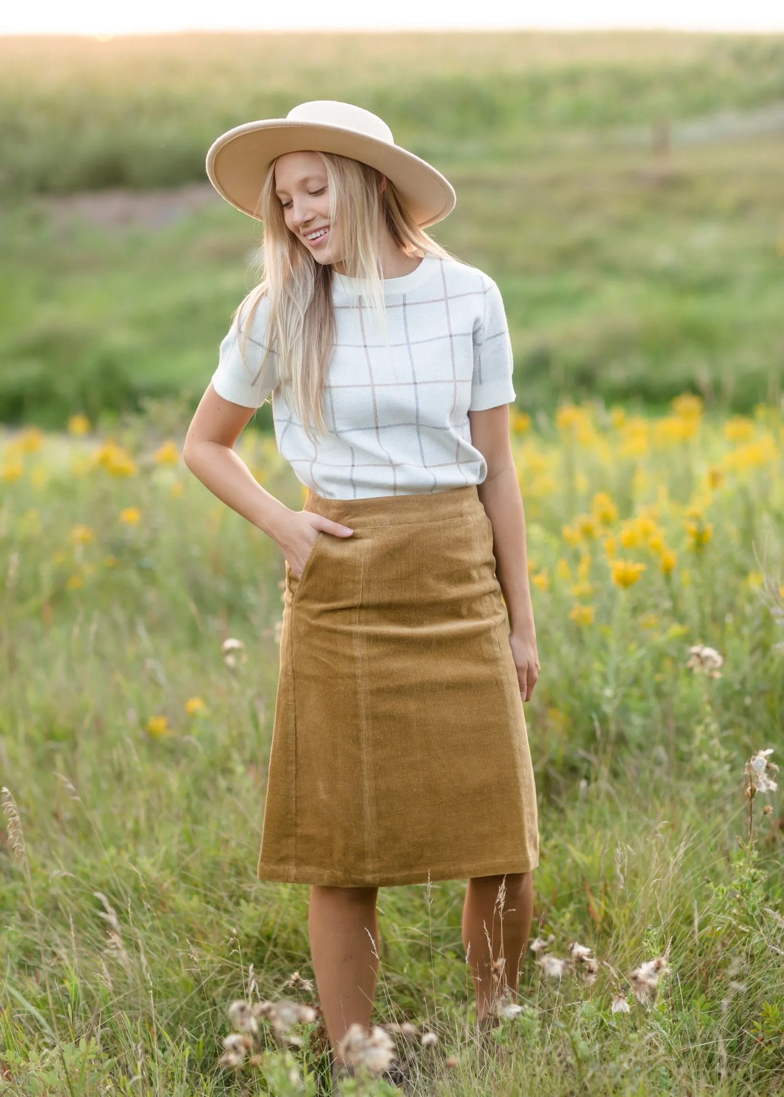 Ivory Plaid Short Sleeve Sweater