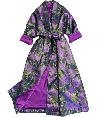 Julia Clancey Women's Green / Pink / Purple Luxe Violet Floral Opera Dress Coat