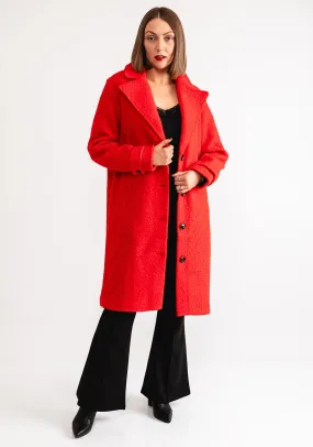 Kaffe Anne Teddy Long Coat, Red