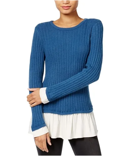 Kensie Womens Ruffled Contrast Pullover Sweater, TW1