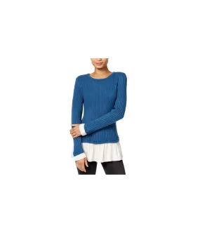 Kensie Womens Ruffled Contrast Pullover Sweater, TW1