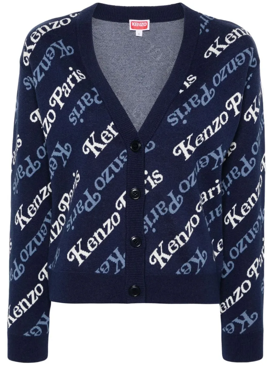 Kenzo By Verdy    Kenzo By Verdy Allover Logo Wool Blend Cardigan