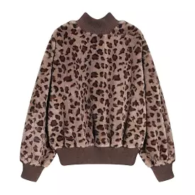 Leopard Print High Neck Fluffy Warm Sweater