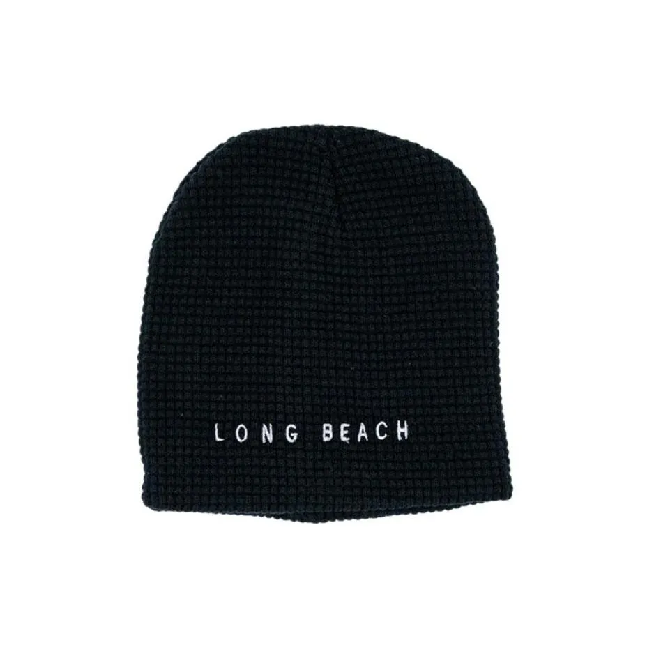 Long Beach Black Waffle Beanie