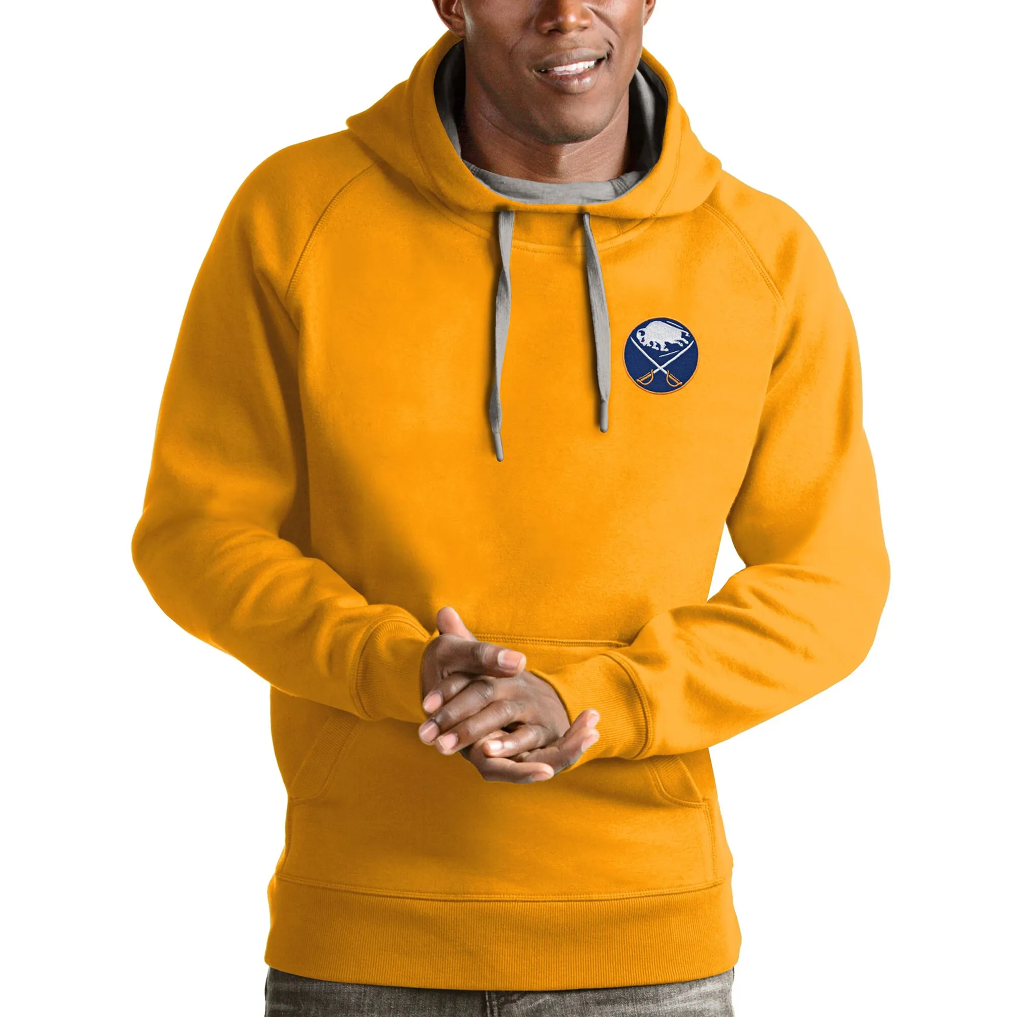 Men's Buffalo Sabres Antigua Gold Victory Pullover Hoodie