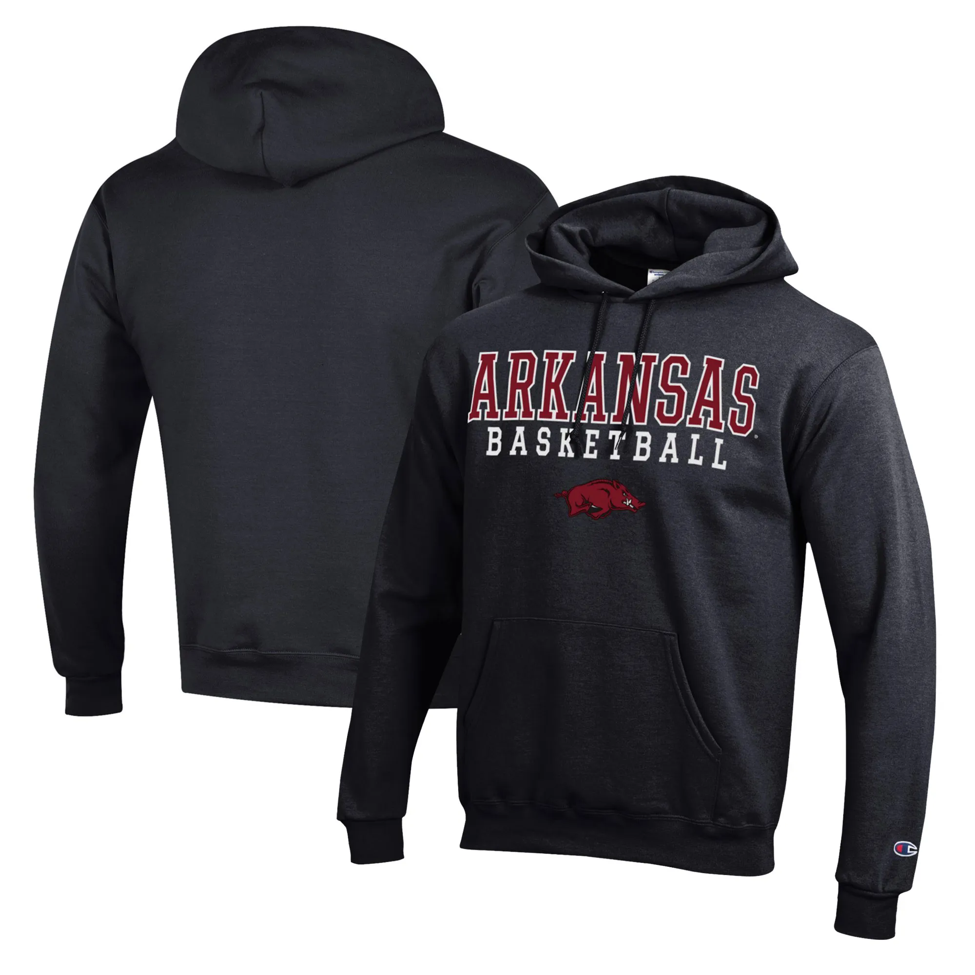 Men's Champion Black Arkansas Razorbacks Basketball Stack Pullover Hoodie