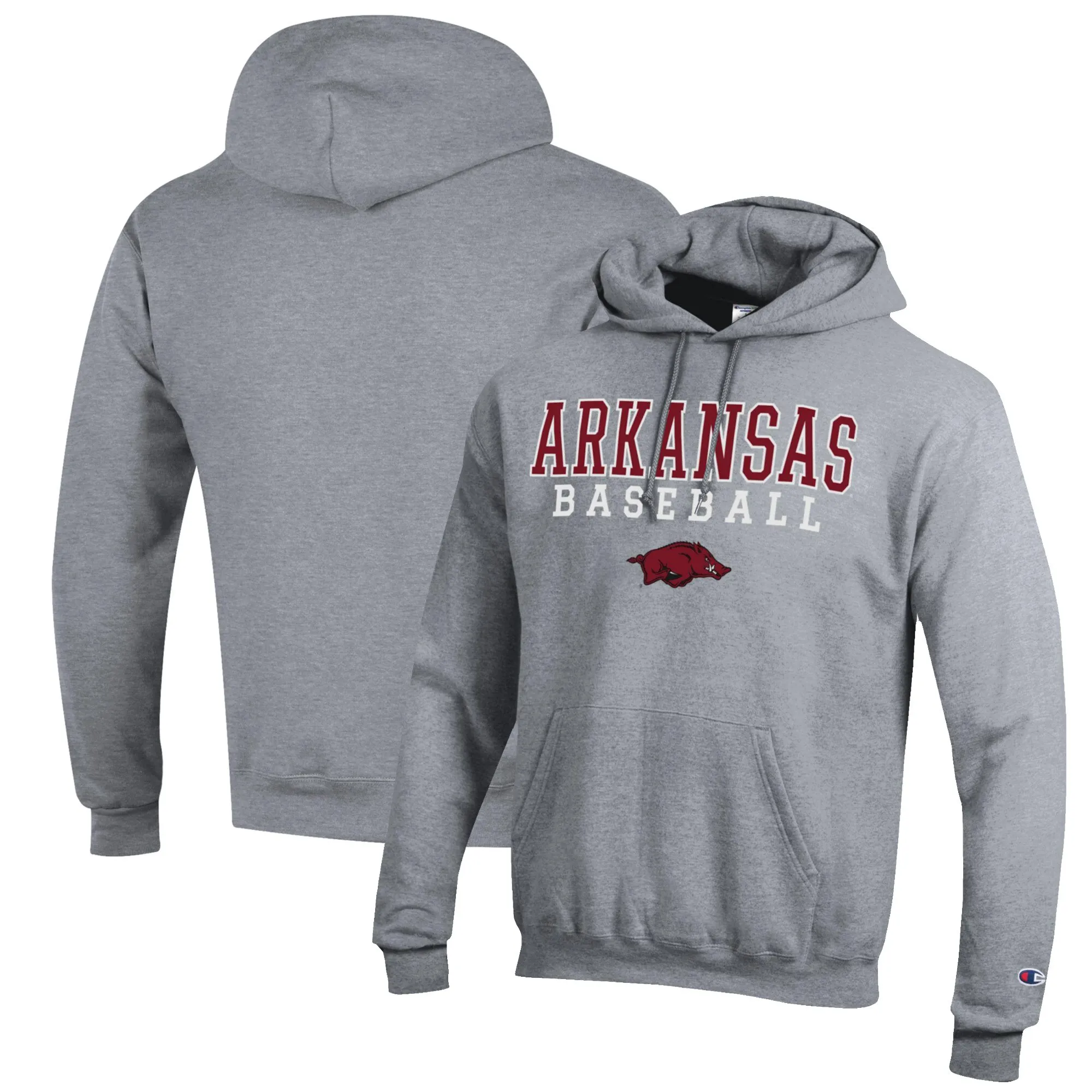 Men's Champion Gray Arkansas Razorbacks Baseball Stack Pullover Hoodie