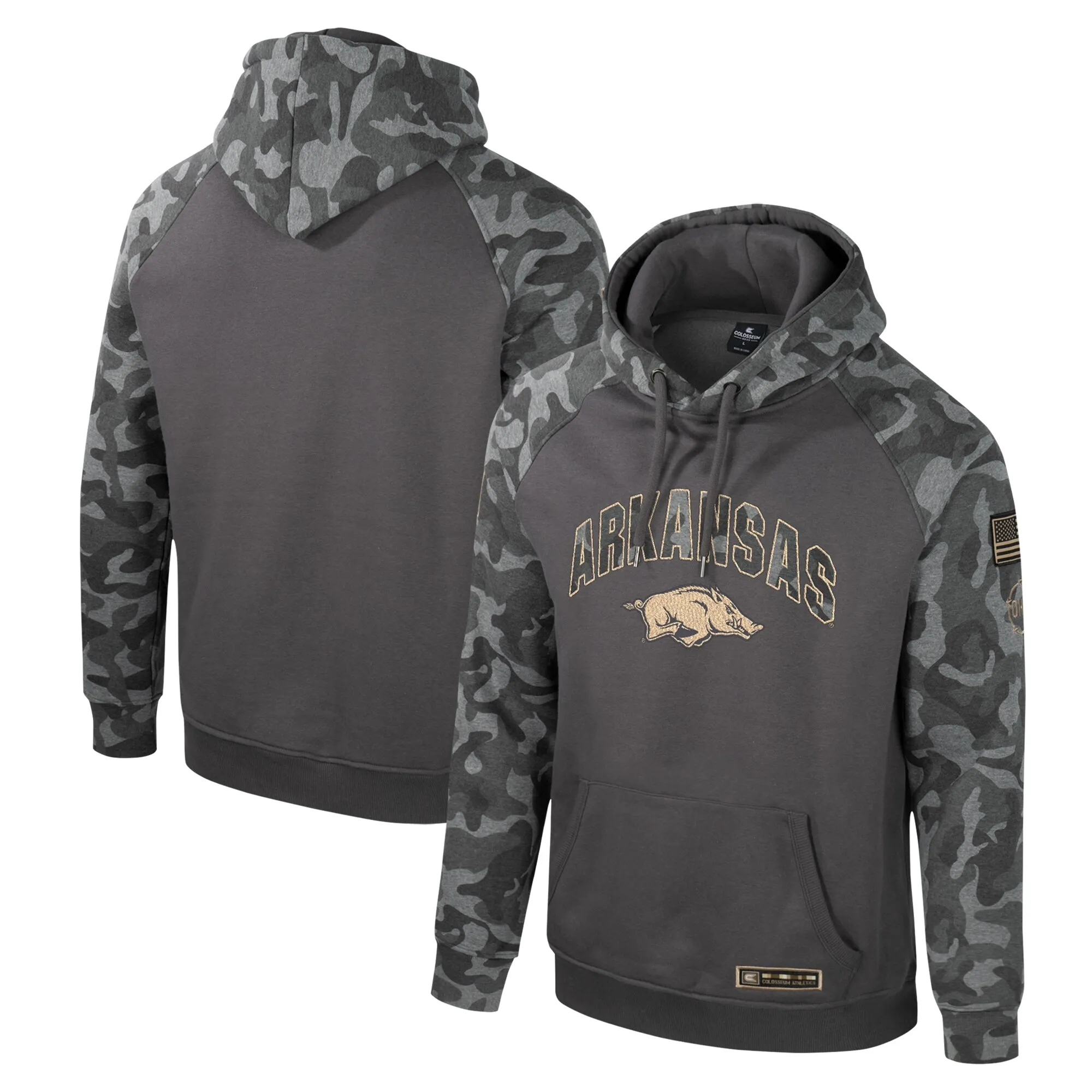 Men's Colosseum Charcoal Arkansas Razorbacks OHT Military Appreciation Camo Raglan Pullover Hoodie