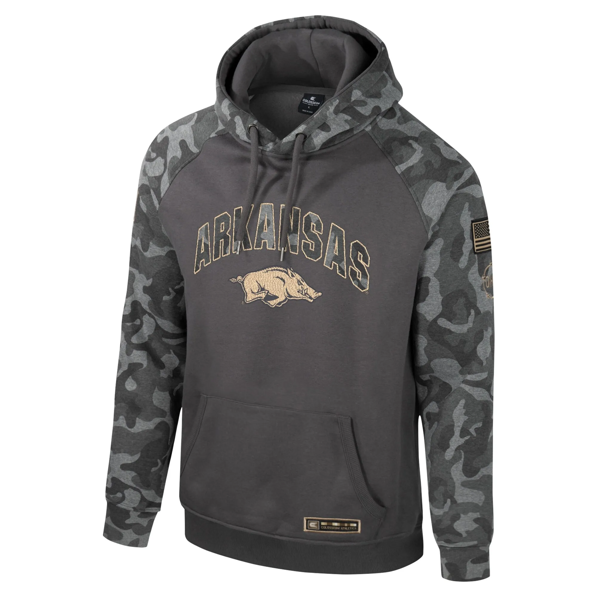 Men's Colosseum Charcoal Arkansas Razorbacks OHT Military Appreciation Camo Raglan Pullover Hoodie