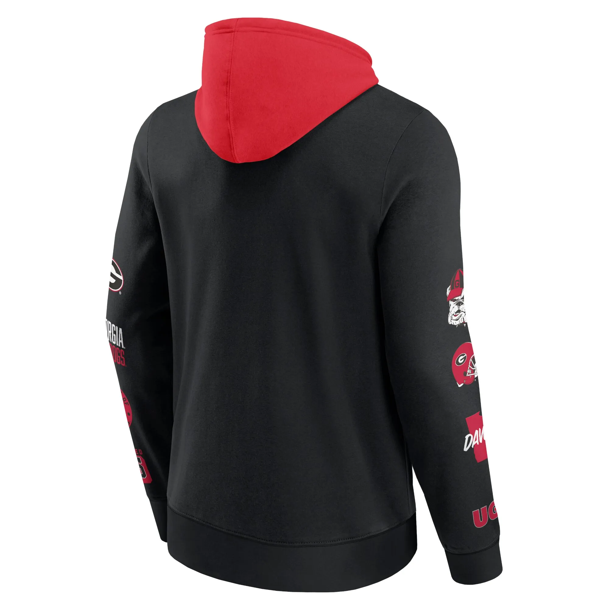 Men's Fanatics  Black/Red Georgia Bulldogs Color Block Badge Fleece Pullover Hoodie