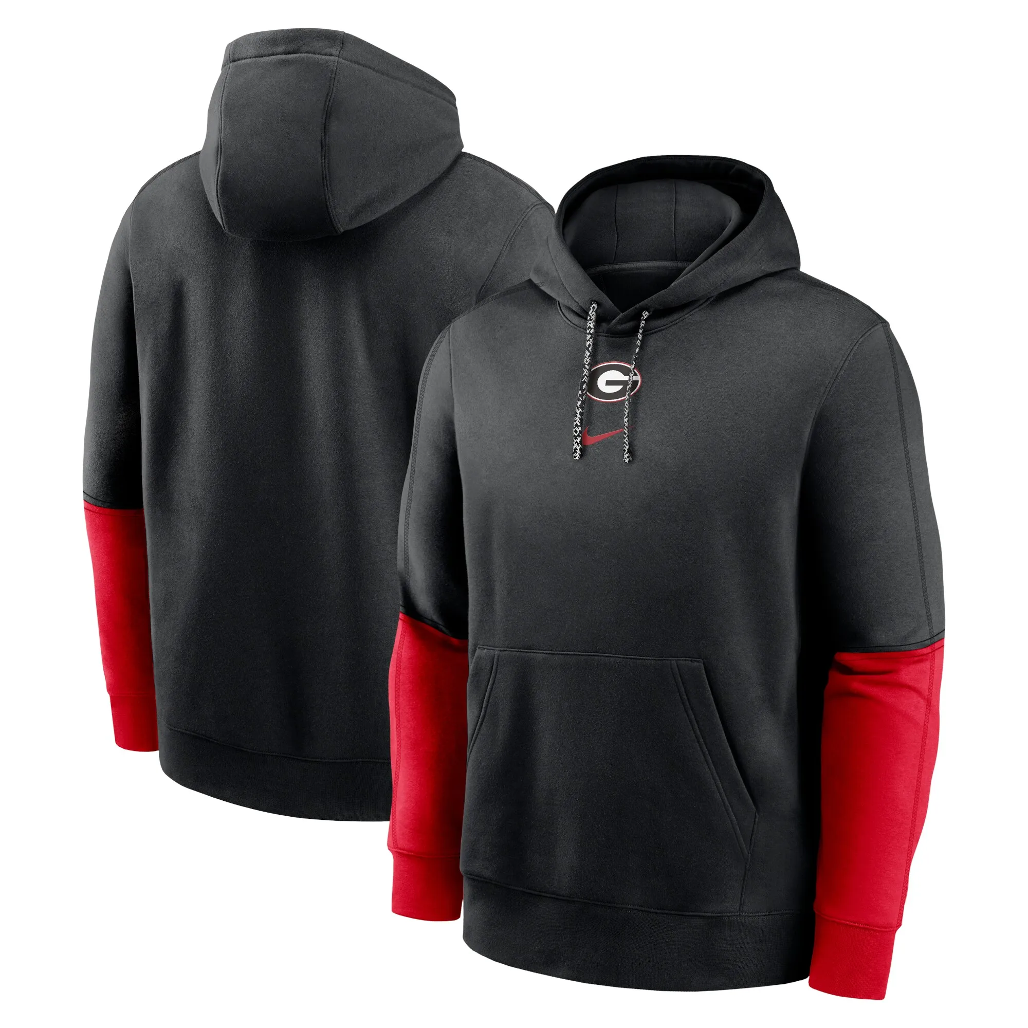 Men's Nike Black/Red Georgia Bulldogs 2024 Sideline Club Pullover Hoodie