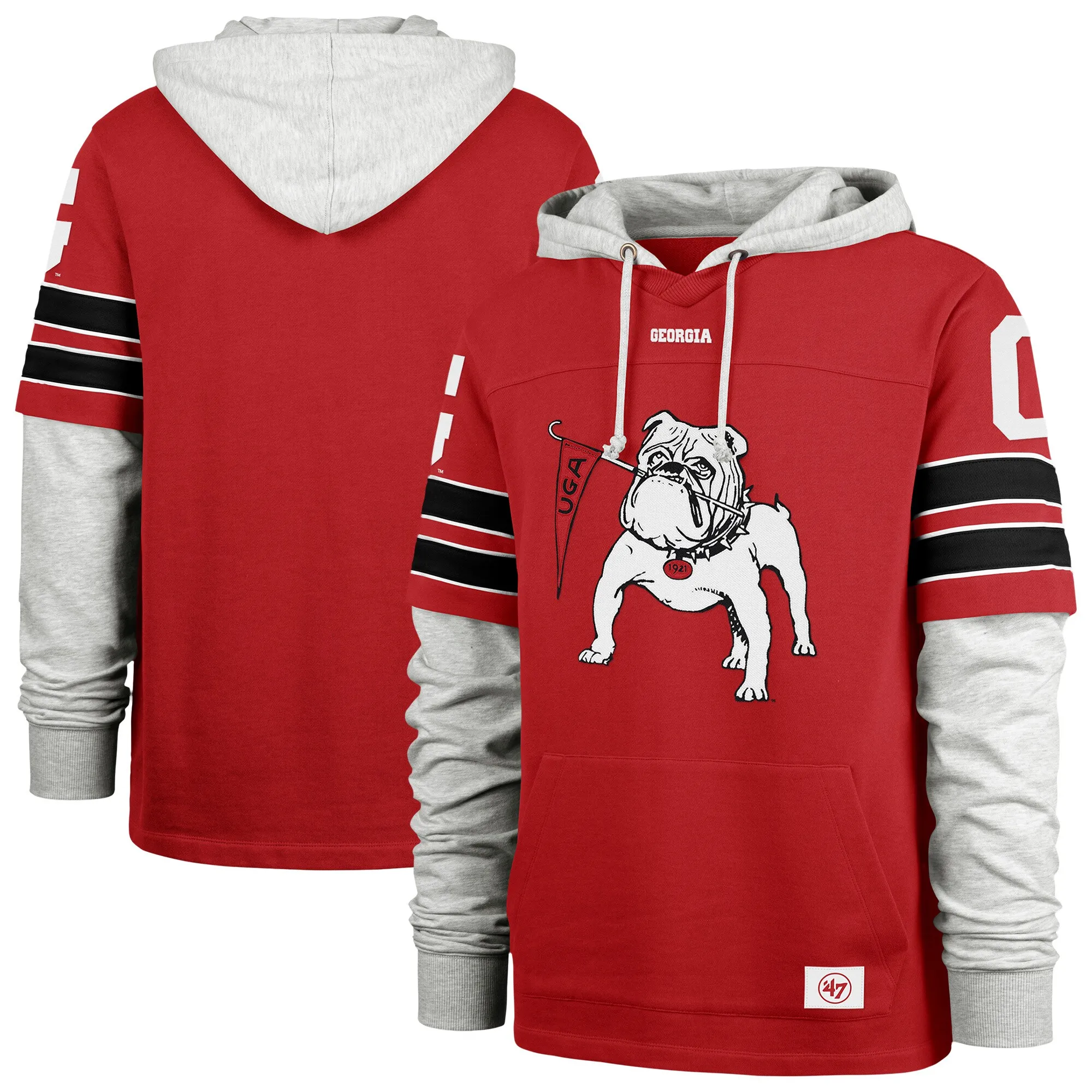 Men's '47  Red Georgia Bulldogs Blitz Cornerback Lacer Pullover Hoodie