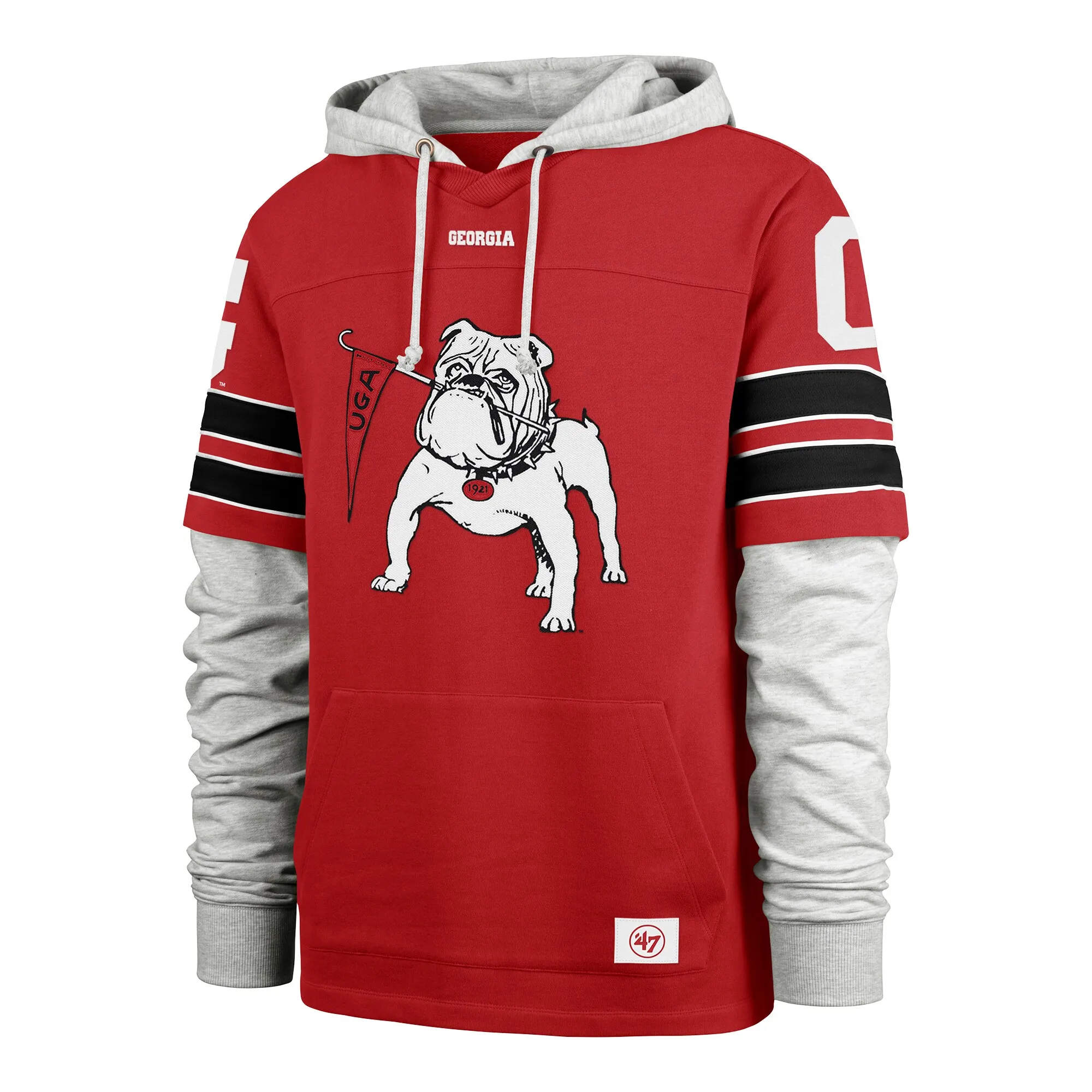 Men's '47  Red Georgia Bulldogs Blitz Cornerback Lacer Pullover Hoodie