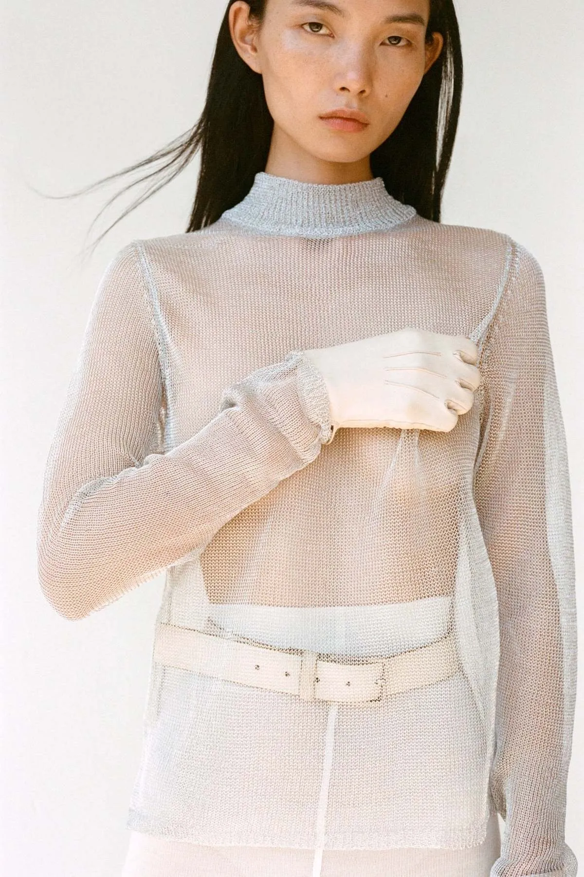 Mesh Turtleneck Sweater - Metallic