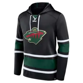 Minnesota Wild Fanatics Black Puck Deep Lace-Up Pullover Hoodie