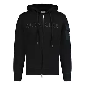 MONCLER LOGO PATCH ZIP FRONT HOODIE BLACK