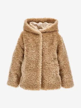 Monnalisa Girls Plush Faux Fur Jacket in Beige