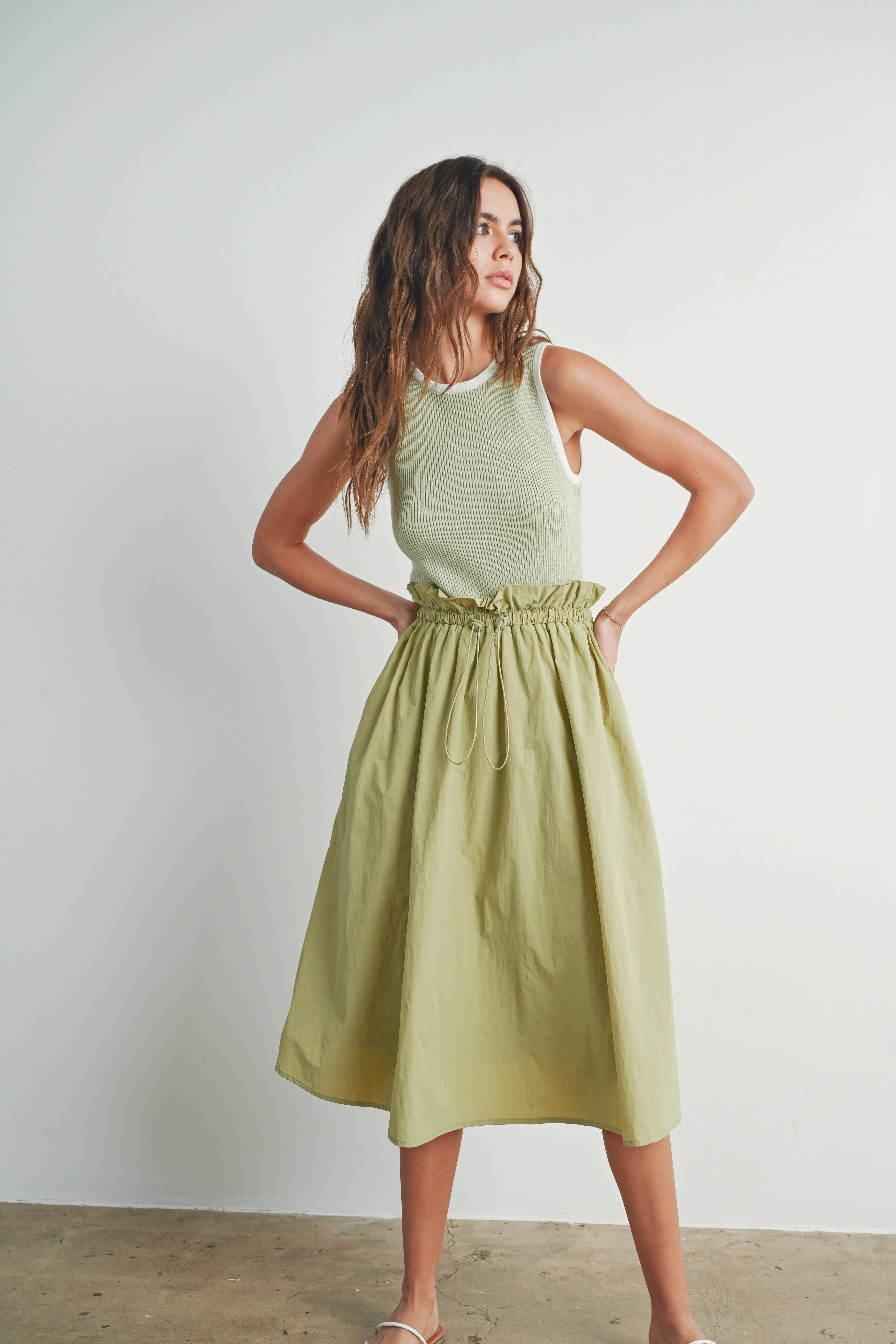 Moss Green Contrasted Tank Sweater Dress