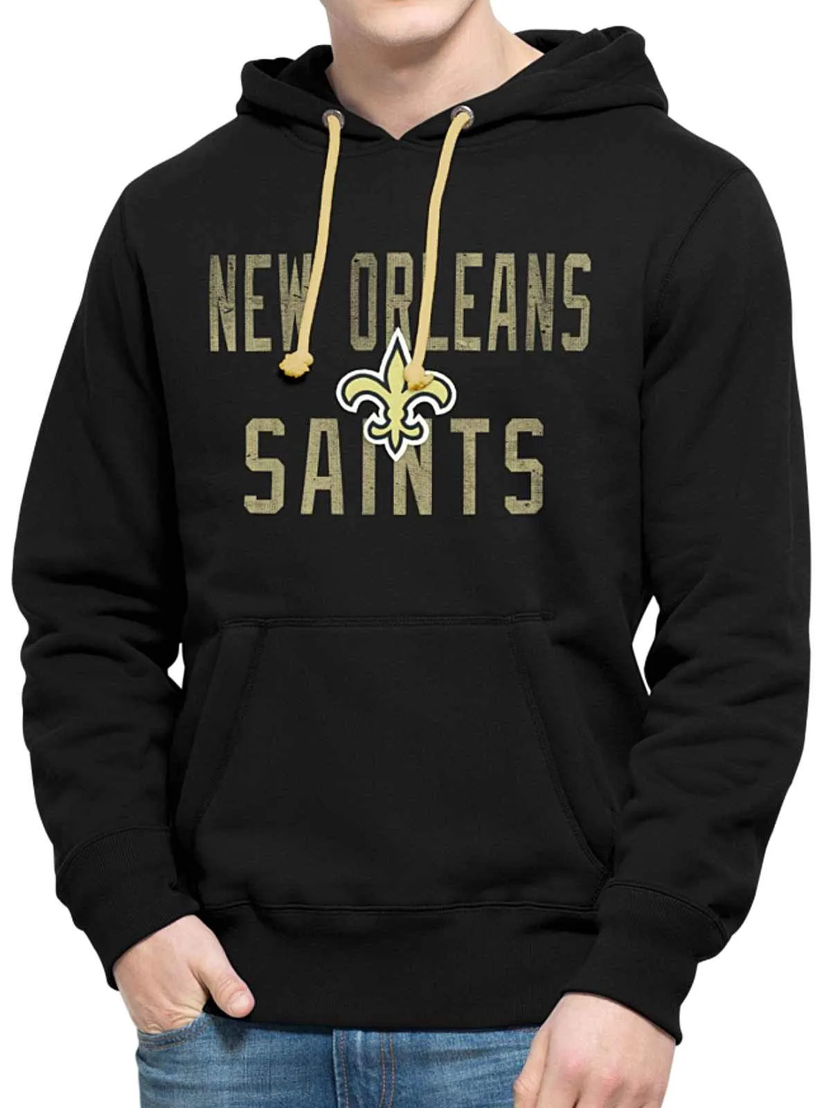 New Orleans Saints 47 Brand Black Cross-Check Pullover Hoodie Sweatshirt