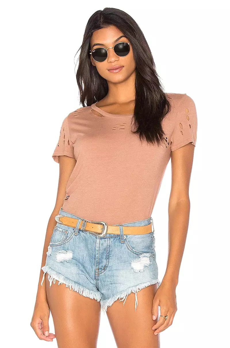 NYTT Distressed Tee Shirt Light Coco