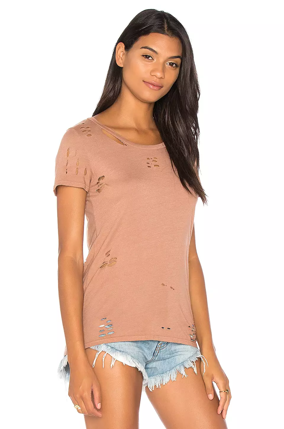 NYTT Distressed Tee Shirt Light Coco