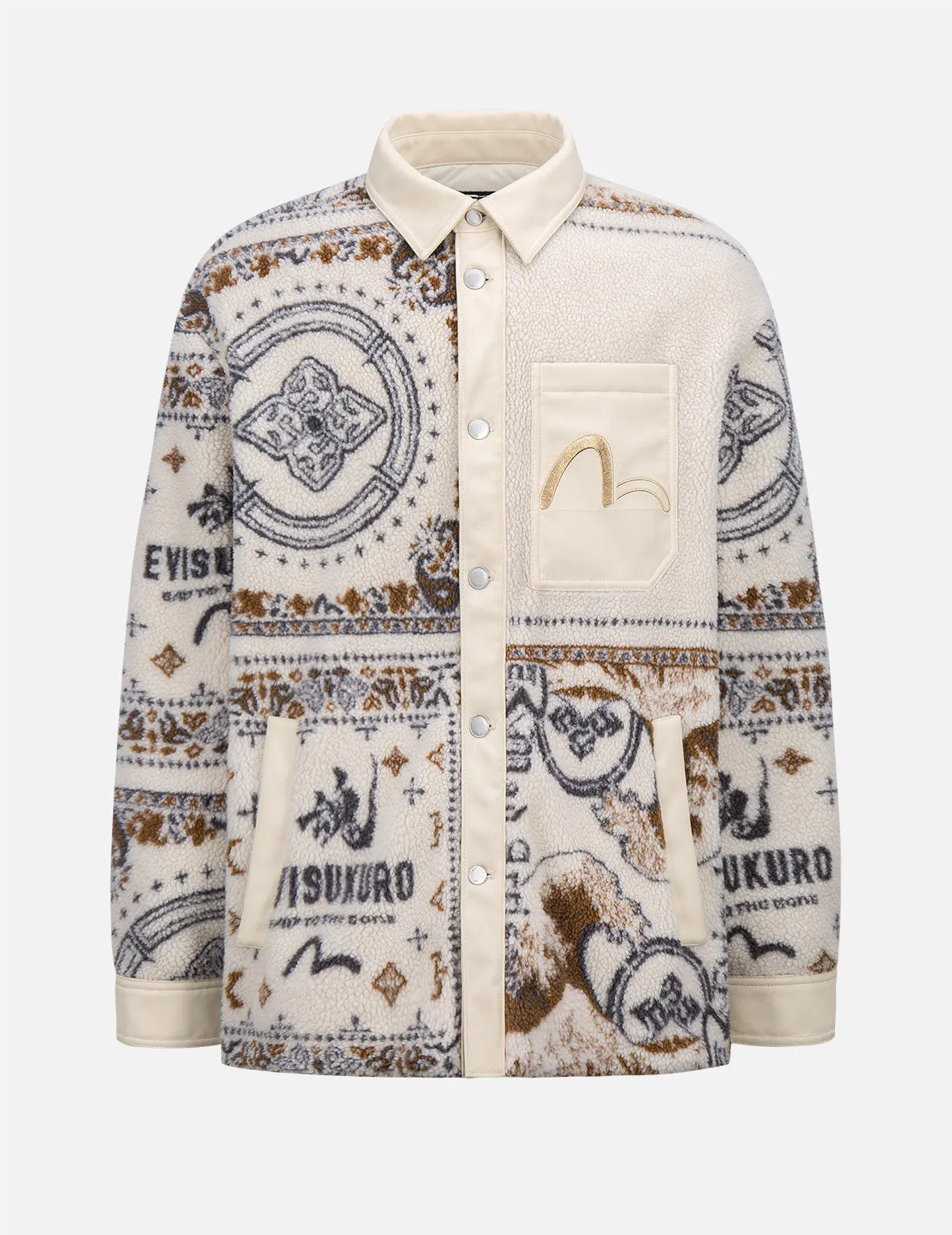 Paisley Print Sherpa Padded Shirt Jacket