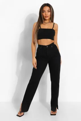 Petite Basic High Waist Split Hem Jeans