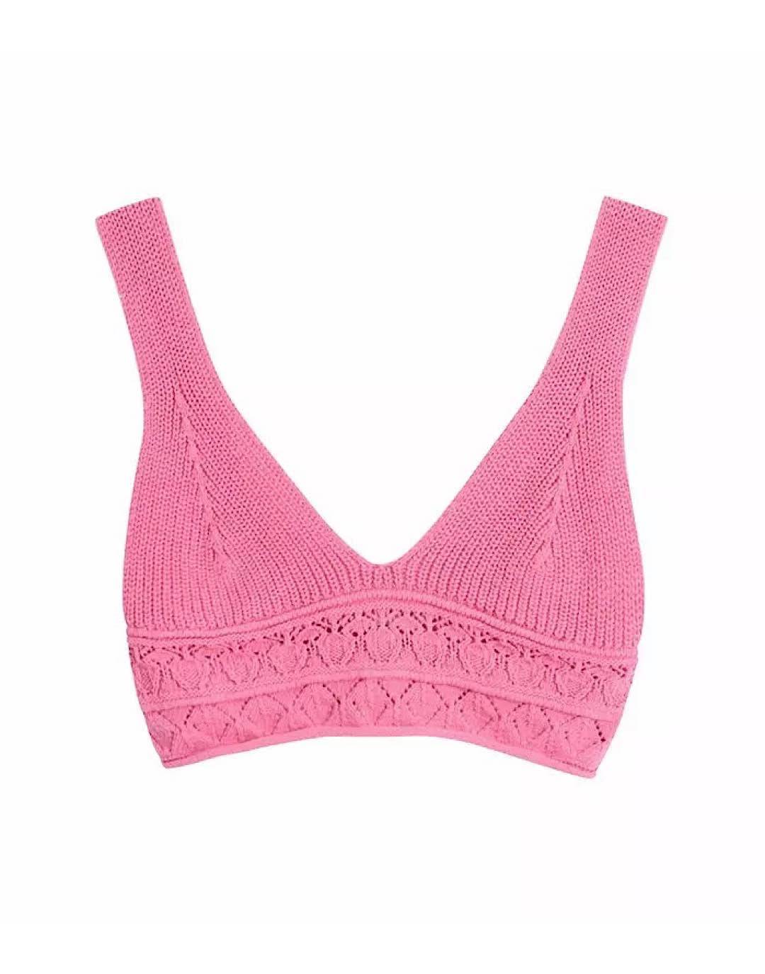 Pink Sweater And Bra Top Knit Set