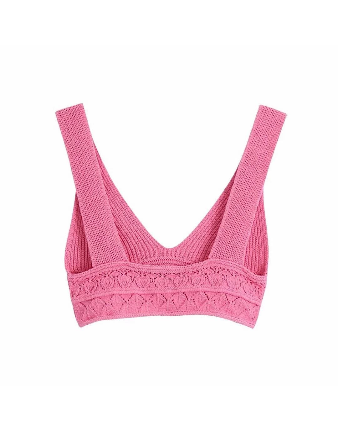 Pink Sweater And Bra Top Knit Set