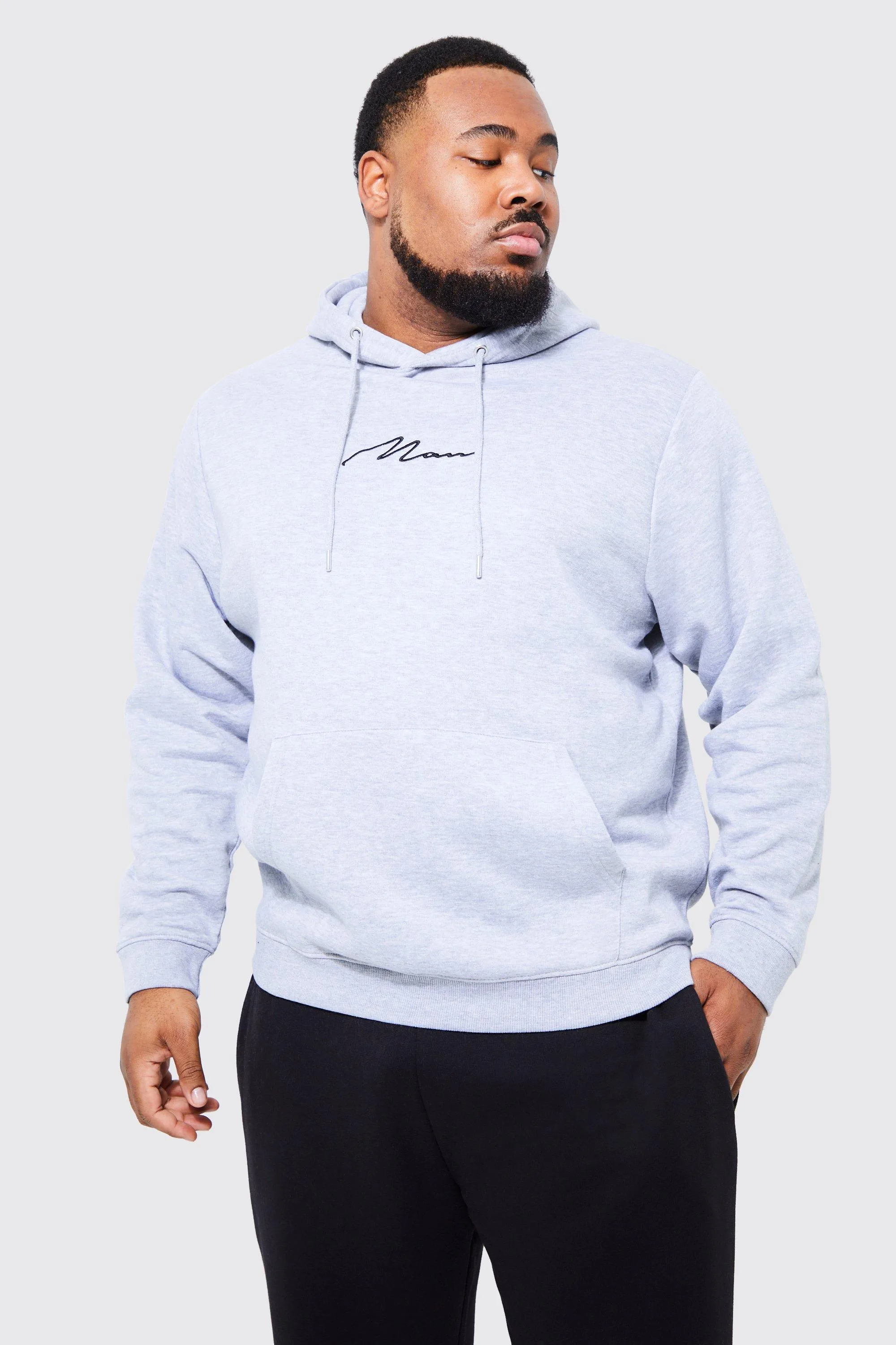 Plus Size Man Script Hoodie | boohooMAN UK