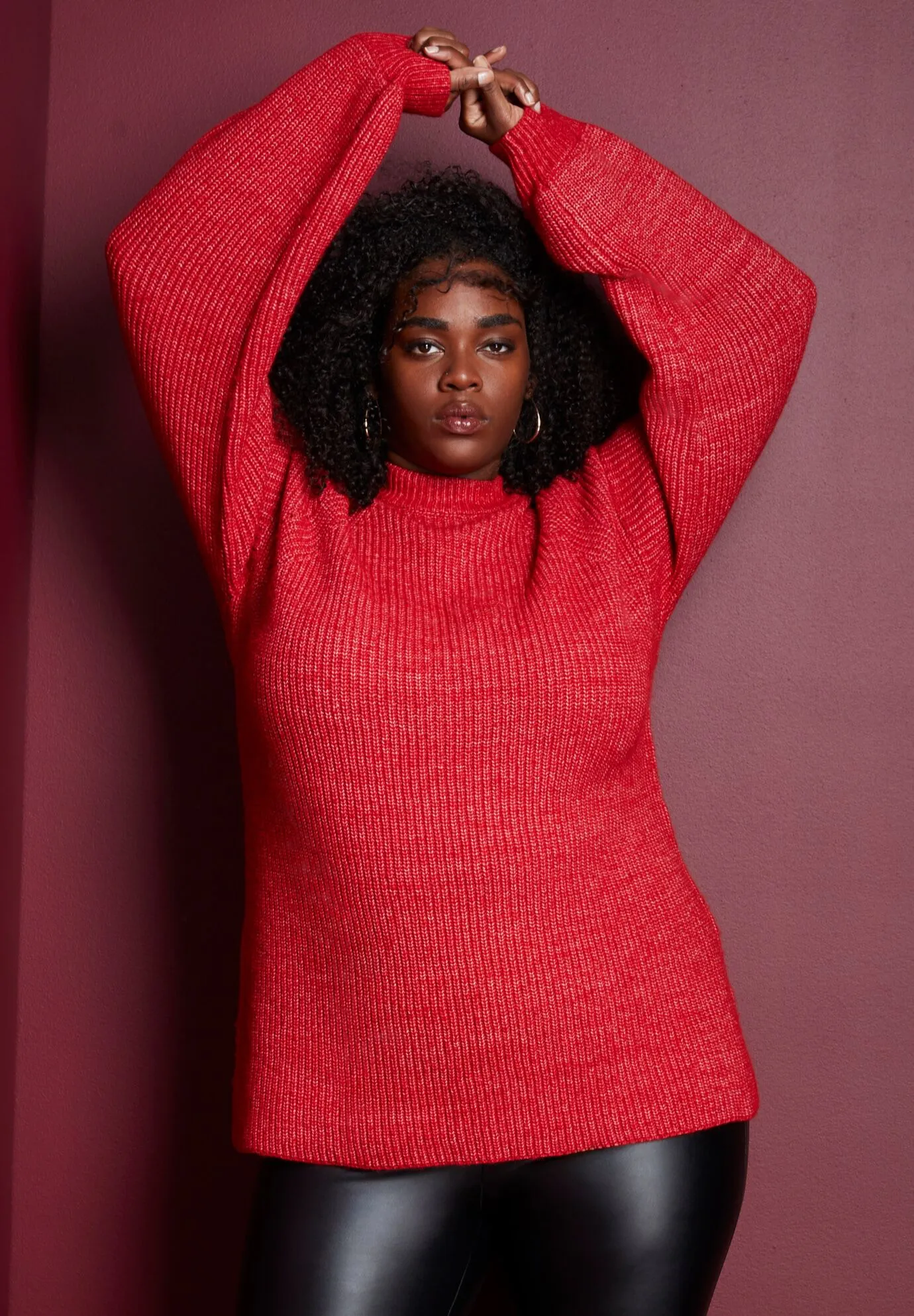 Puff-Sleeve Mockneck Sweater