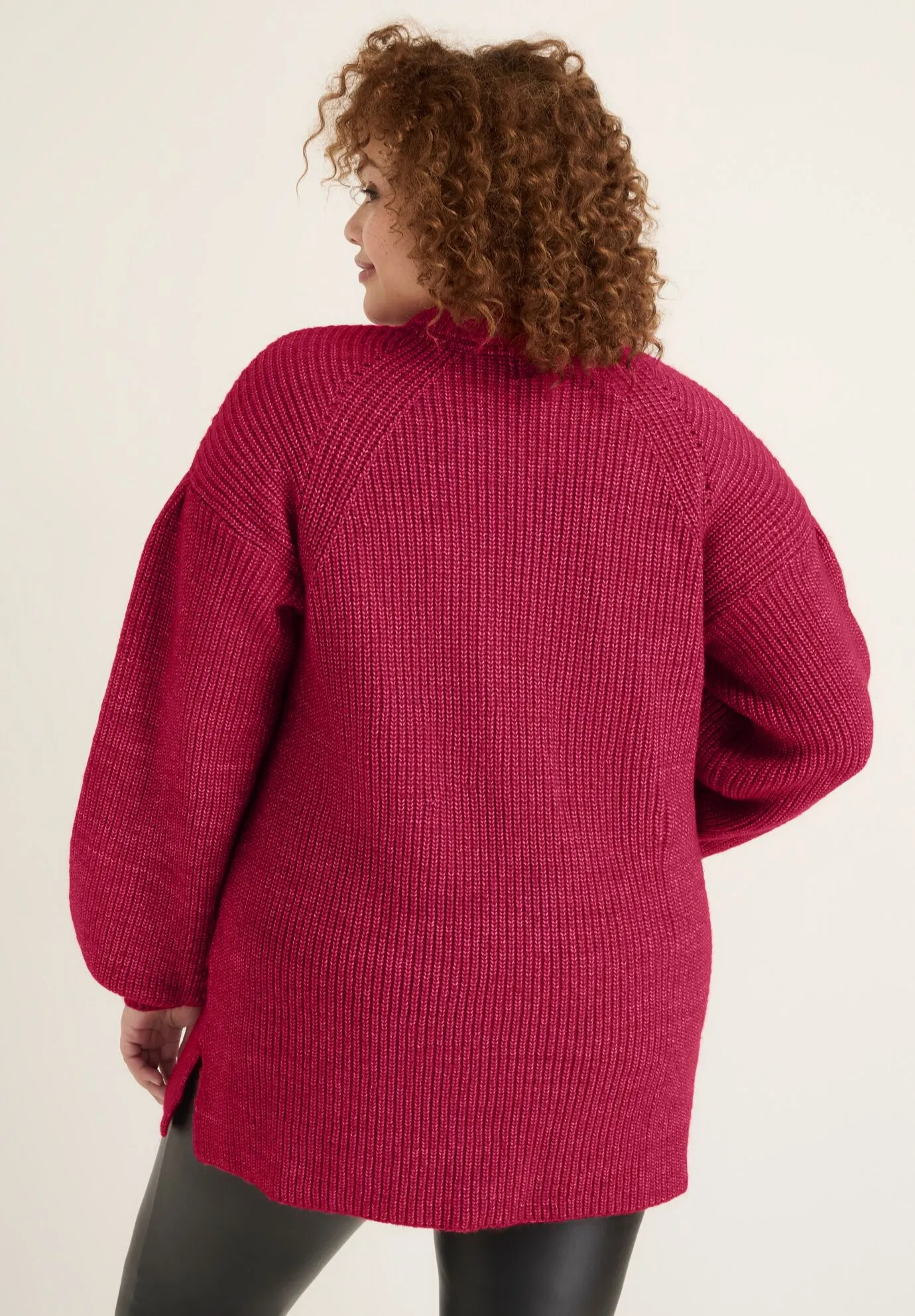 Puff-Sleeve Mockneck Sweater