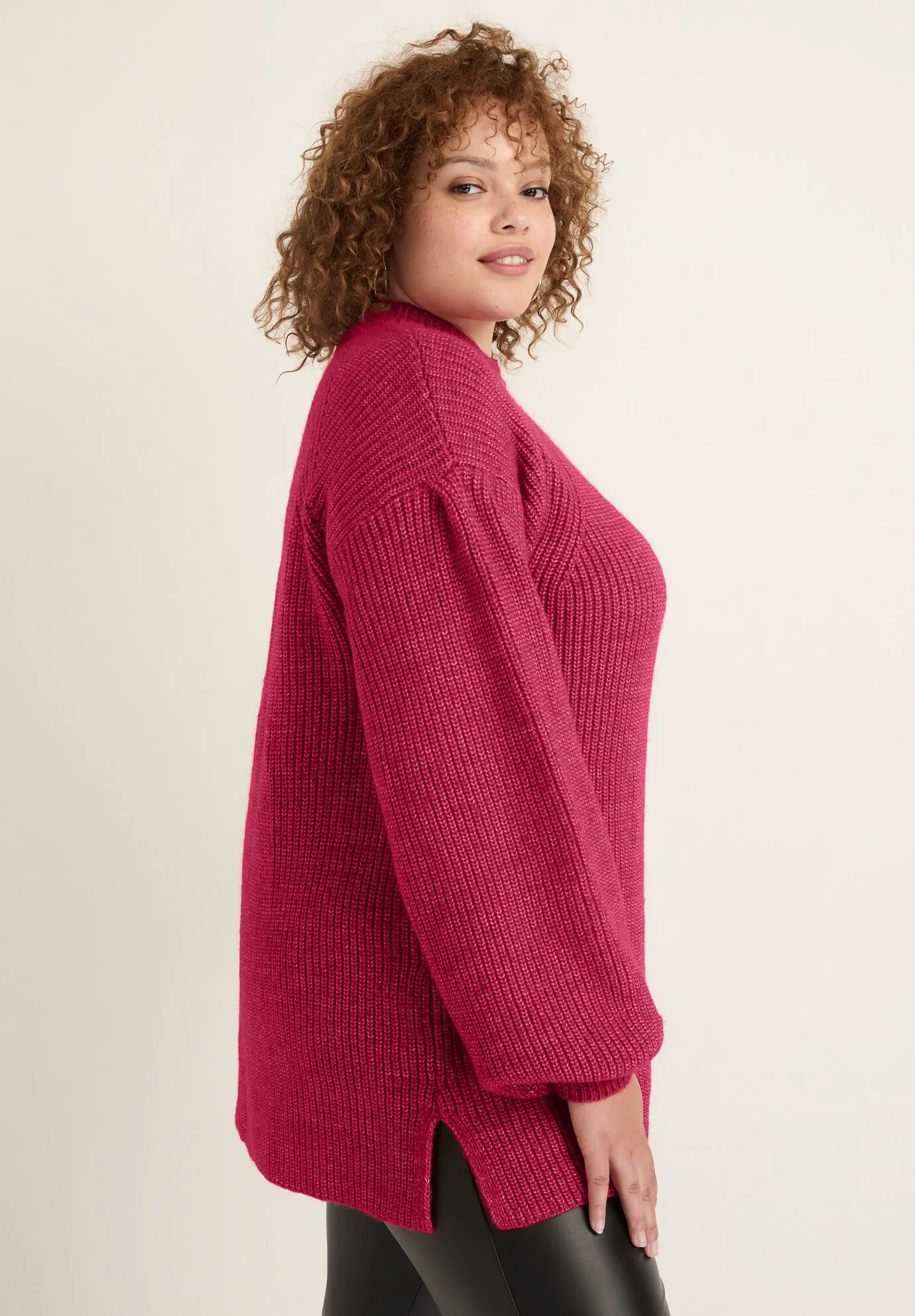 Puff-Sleeve Mockneck Sweater