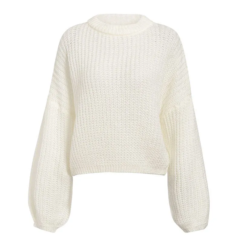 Pure Color Round Neck Sweater