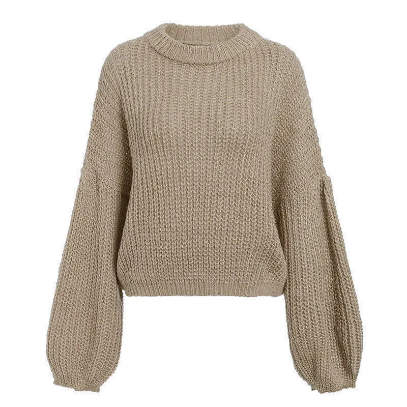 Pure Color Round Neck Sweater