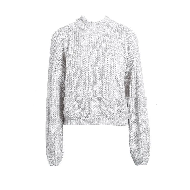 Pure Color Round Neck Sweater