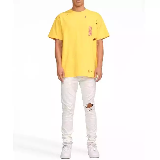 Purple Brand Distressed Dandelion Stacked Heavy Jersey SS Tee (Yellow)