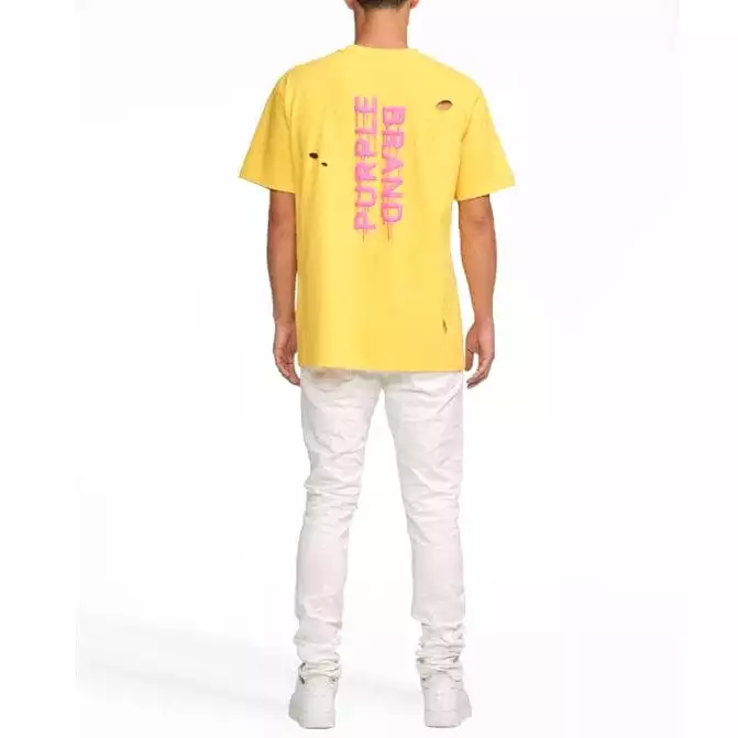 Purple Brand Distressed Dandelion Stacked Heavy Jersey SS Tee (Yellow)