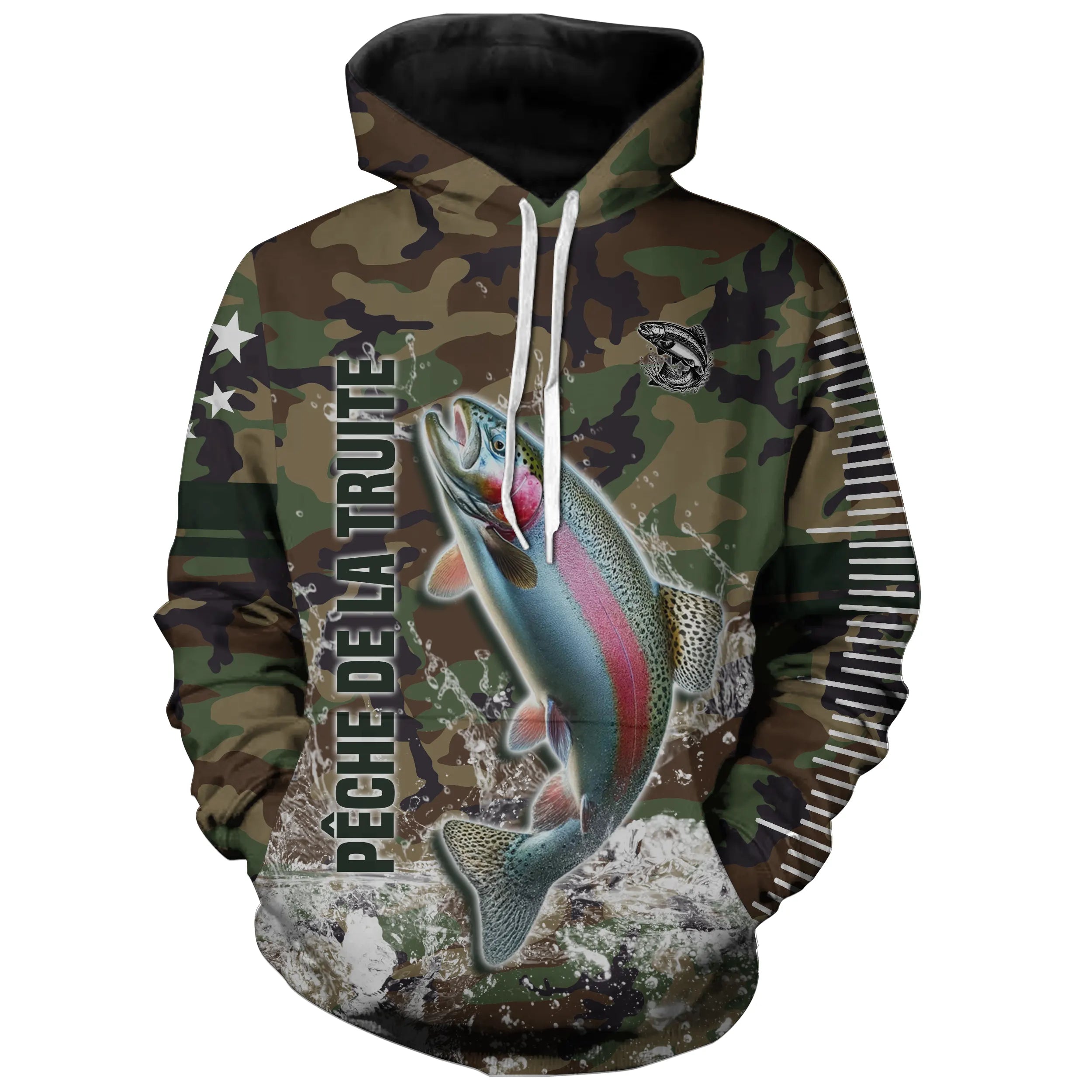 Pêche de la Truite, Cadeau Original Pêcheur, Camouflage Pêche, Tee Shirt, Sweat à capuche, Vêtement Anti UV, Cadeau Personnalisé