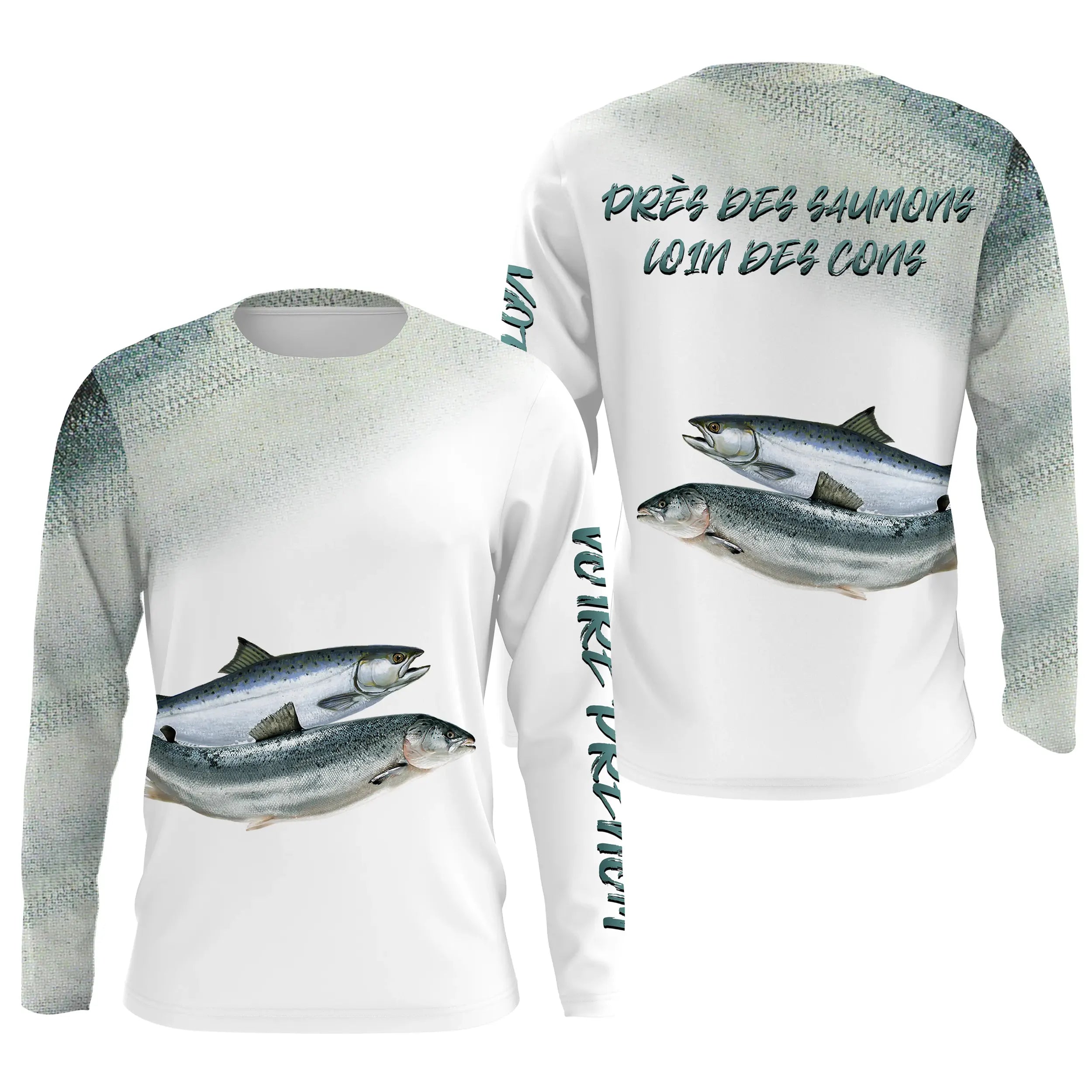 Pêche du Saumon, Cadeau Humour Pour Pêcheur, Tee shirt All-Over, Vêtements Anti-UV, Près Des Saumons, Loin Des Cons - CTS2505221