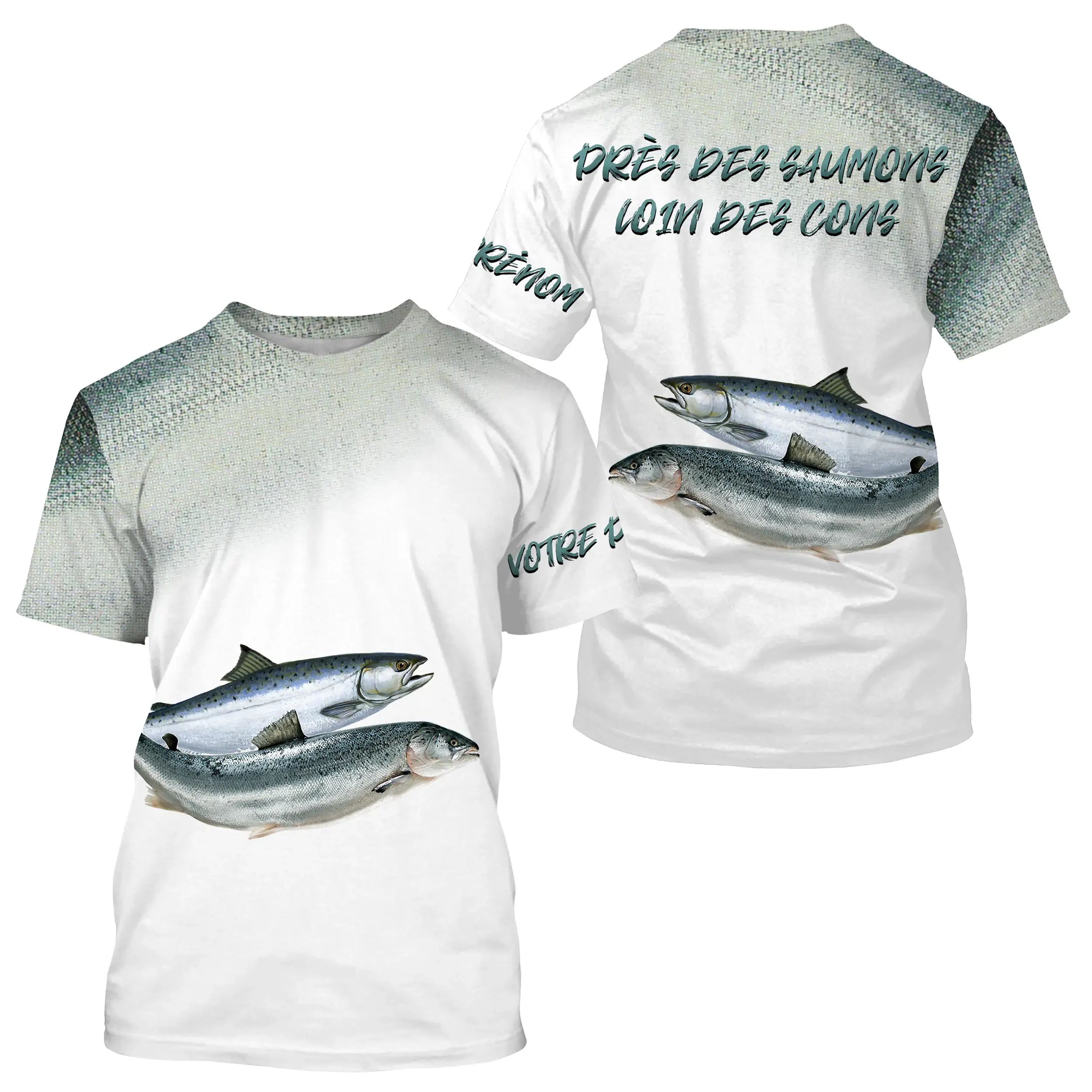 Pêche du Saumon, Cadeau Humour Pour Pêcheur, Tee shirt All-Over, Vêtements Anti-UV, Près Des Saumons, Loin Des Cons - CTS2505221