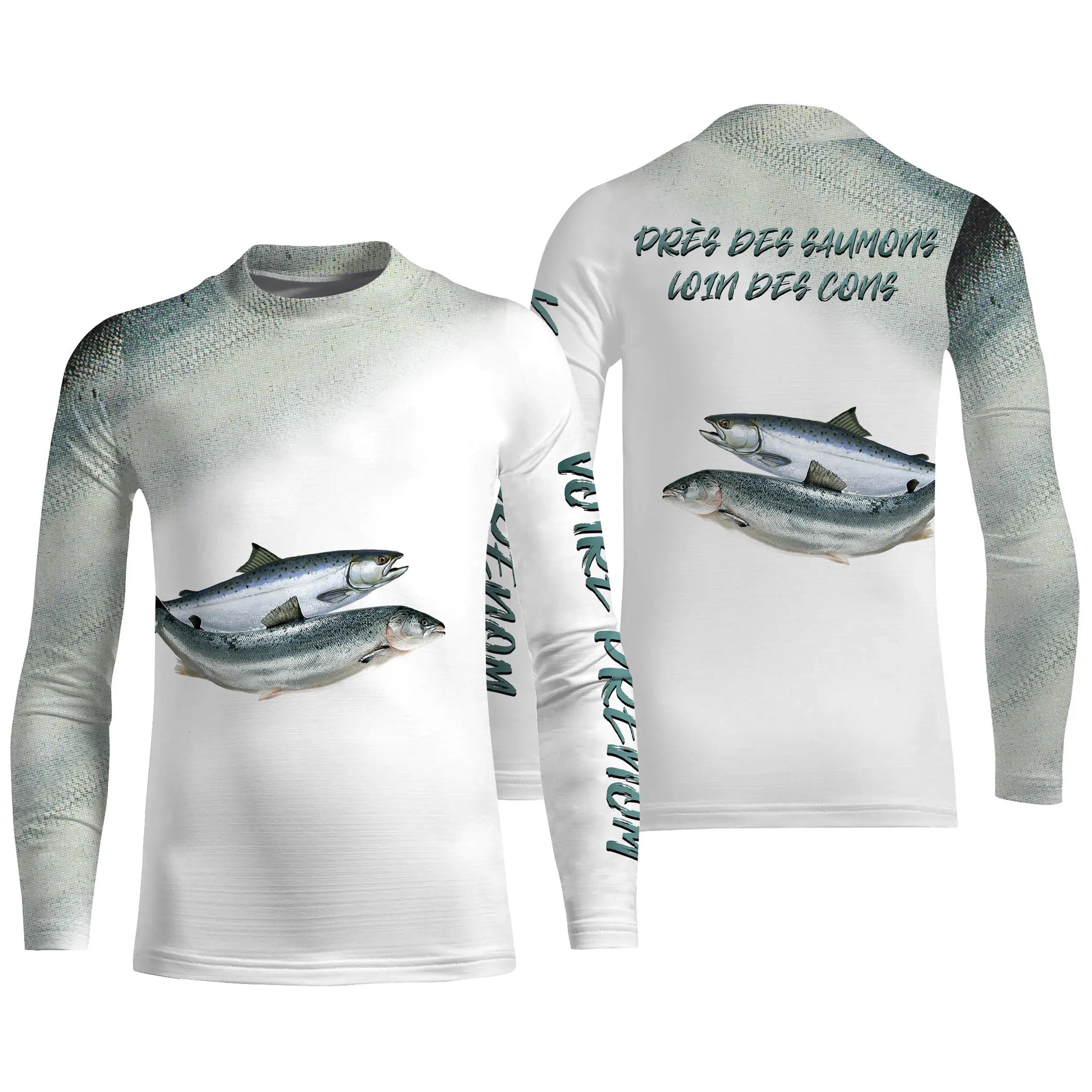 Pêche du Saumon, Cadeau Humour Pour Pêcheur, Tee shirt All-Over, Vêtements Anti-UV, Près Des Saumons, Loin Des Cons - CTS2505221