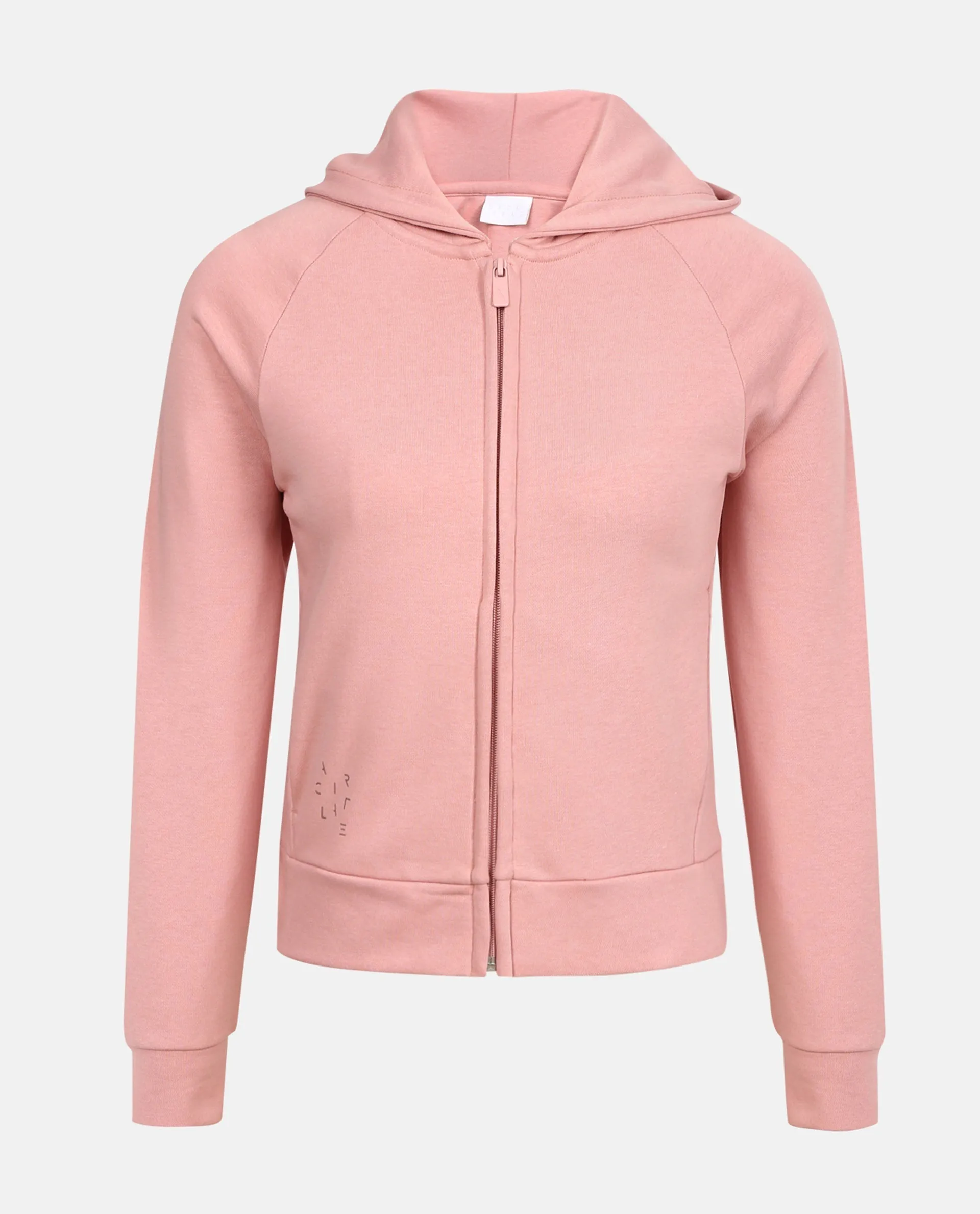 Rareism Women Capper Dusky Pink Cotton Blend Fabric Full Sleeves Solid Hooded Jacket