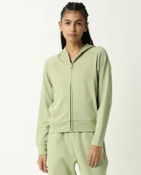 Rareism Women Capper Light Green Cotton Blend Fabric Full Sleeves Solid Hooded Jacket