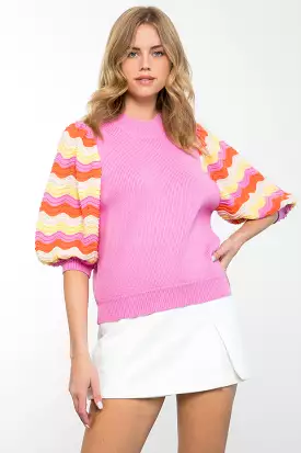 Rib Knit Mid Sleeve Sweater