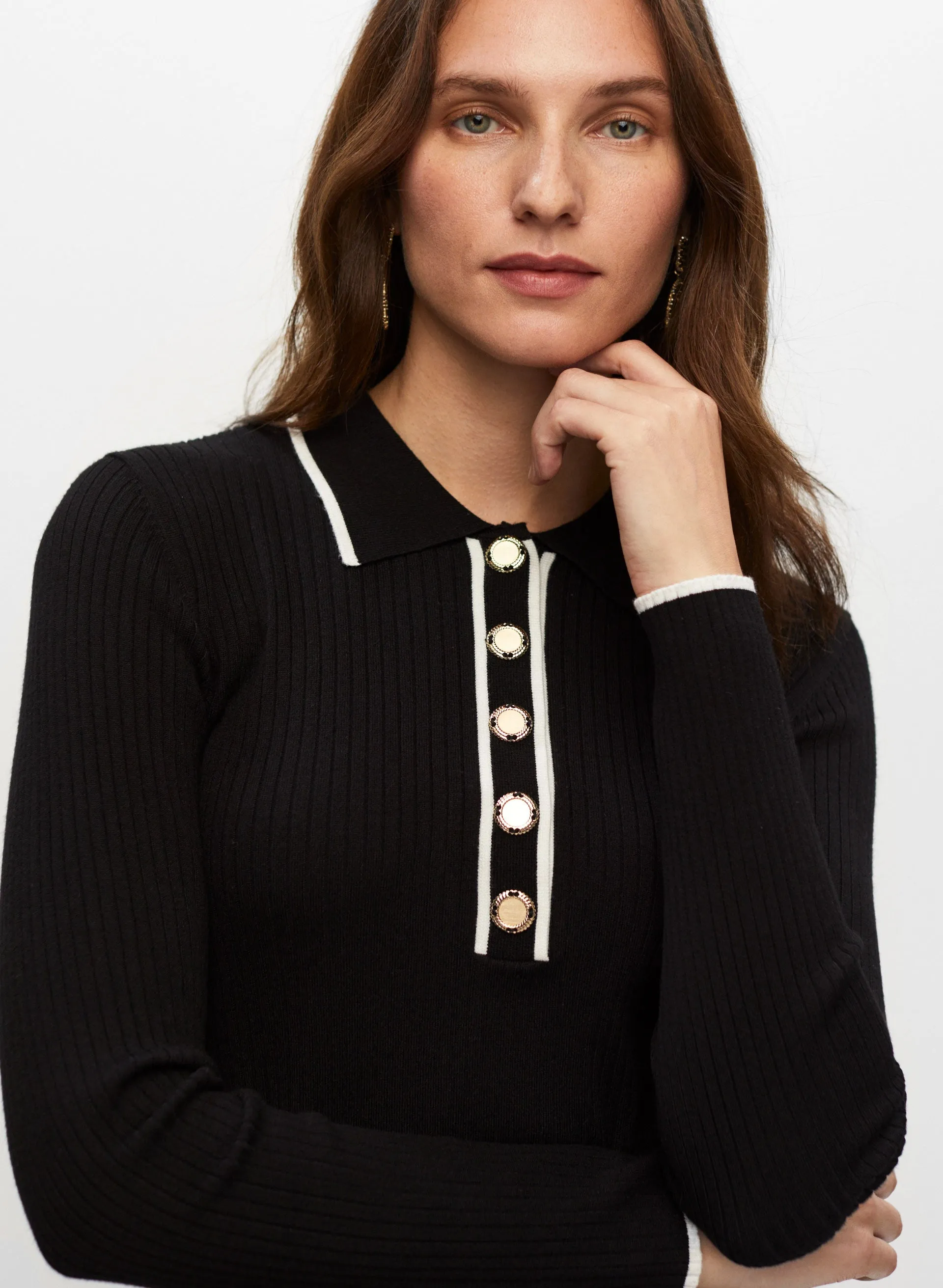 Rib Knit Polo Sweater