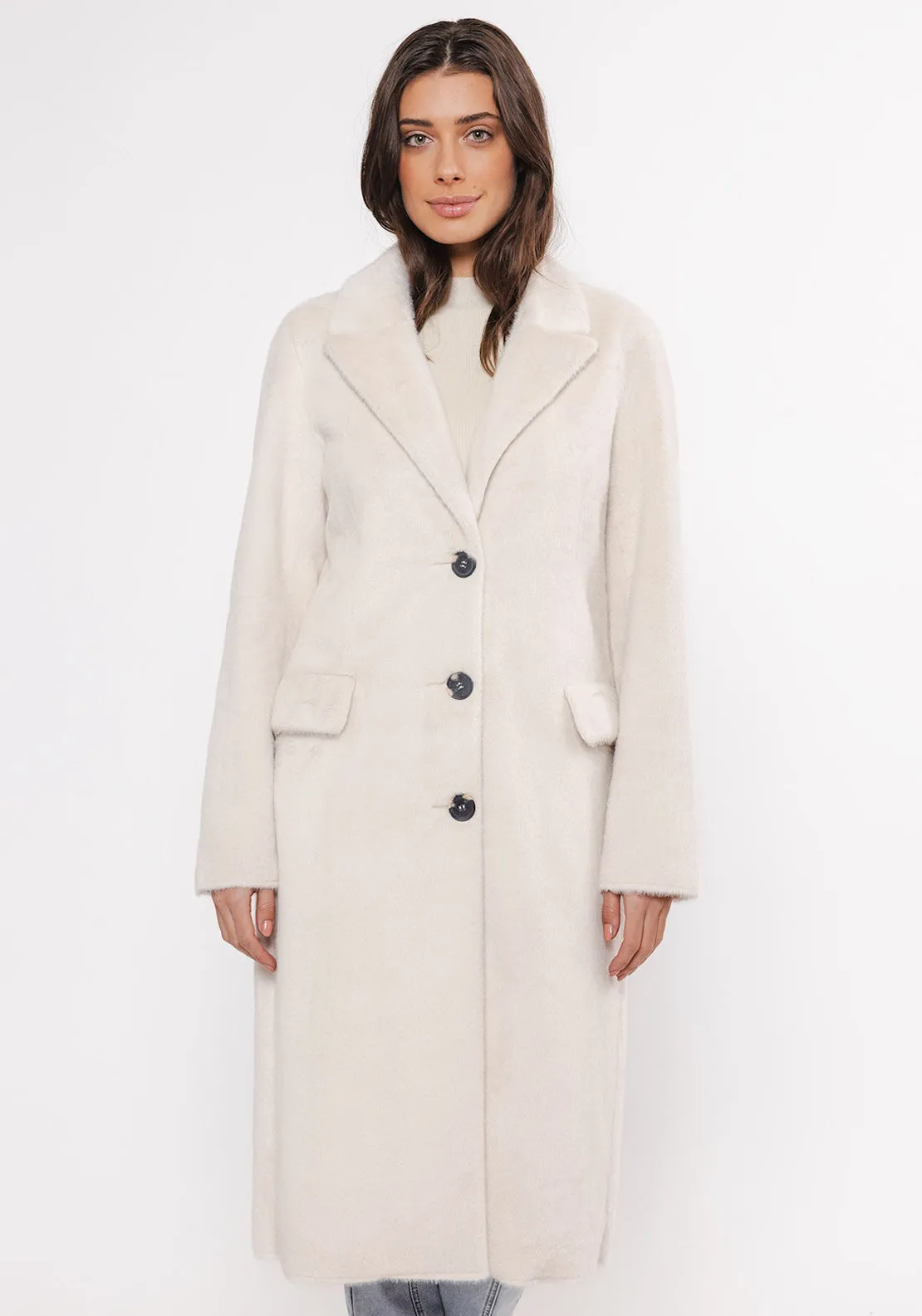 Rino and Pelle Saami Long Faux Fur Coat, Off-White